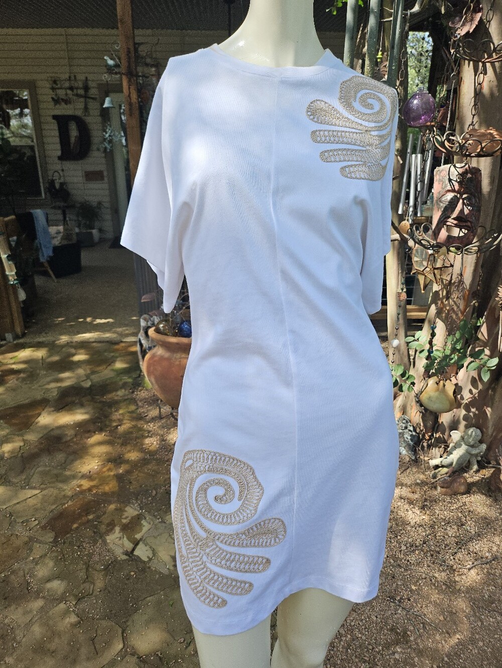 Stockholm Atelier & Other Stories, White Embellished Short Sleeve Shift Dress XS